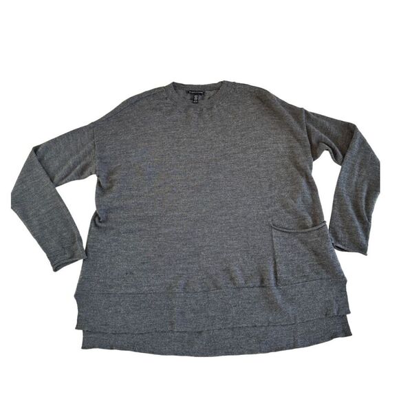 Eileen Fisher Merino Wool Sweater Gray Left Hip Pocket XS Boxy Office Minimalist - Picture 6 of 11